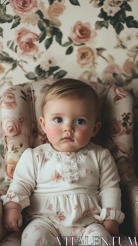 Infant portrait with floral vintage styling and lace dress.