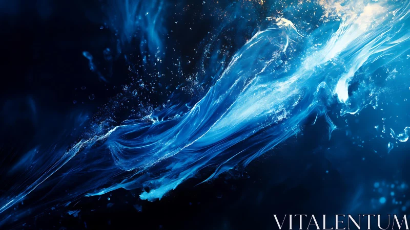 Abstract blue water splash with flowing motion, digital art.