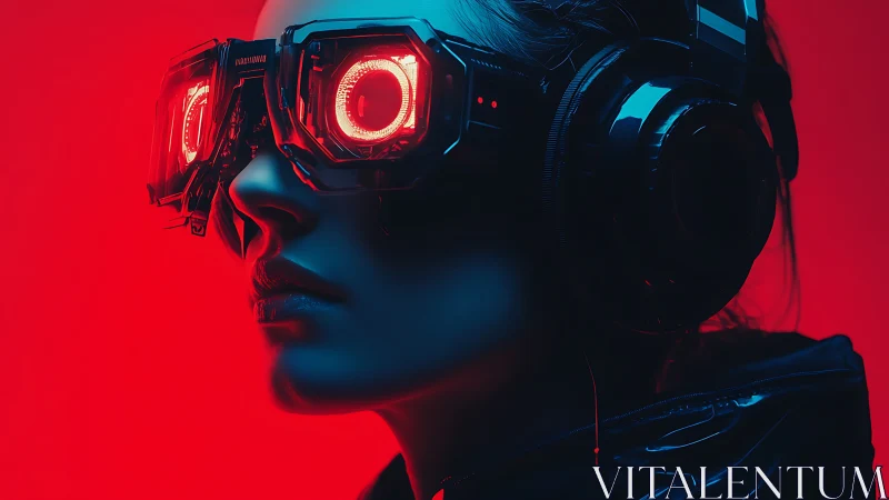 Neon-lit cyber explorer gazing into a glowing virtual horizon.