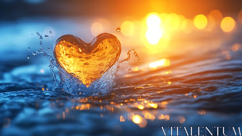 Golden Heart Water Splash at Sunset.