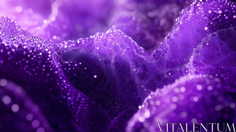Abstract purple waves with sparkling particles, digital art.
