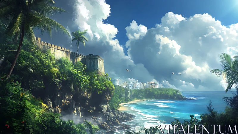 Tropical Fortress Overlooks Azure Coastline