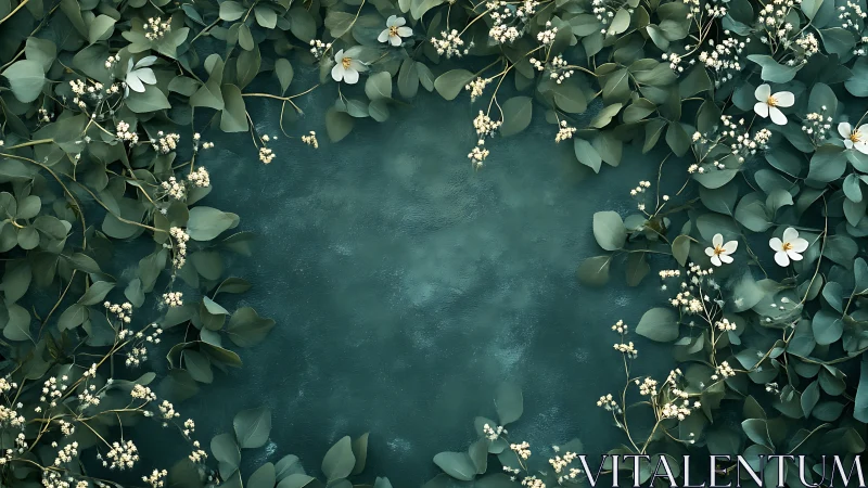 Lush Garden Frame with White Flowers and Green Leaves