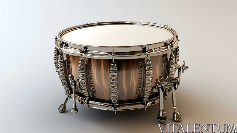 Polished snare drum throne catching studio light in silence.