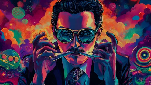 Neon psychotropic portrait in saturated digital painting style.