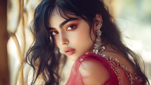 Crimson gaze in jeweled dusk, a quiet storm of softness.