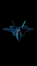Front view vector illustration of blue stealth jet aircraft.