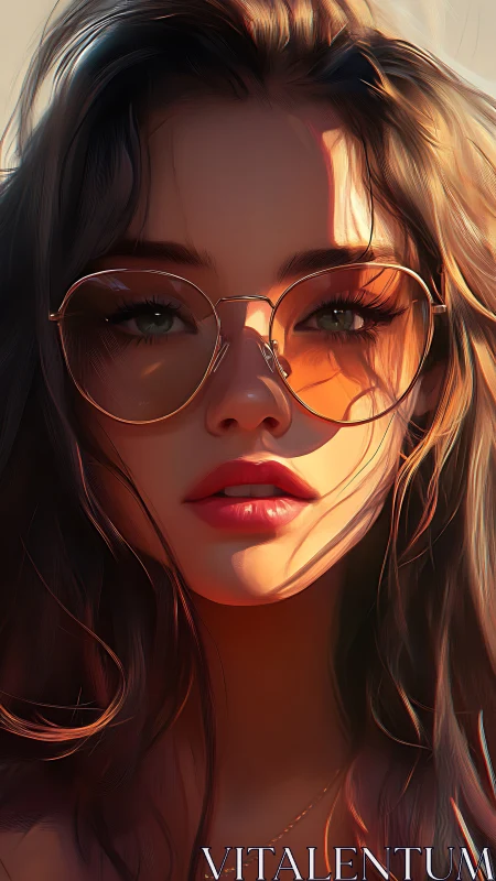 Warm backlit portrait with amber aviators and glossy hair strands.