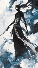 Stormborn wraith swordsman strides through painted oblivion.