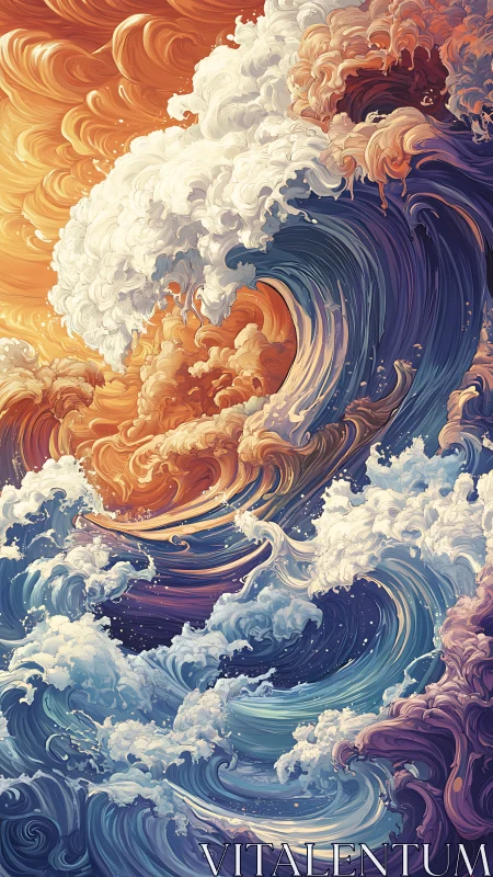 Swirling sky and ocean waves dancing in glowing color.