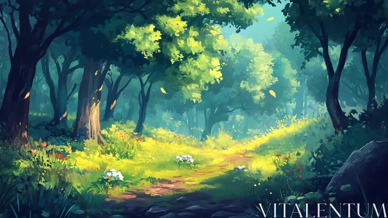 Luminous Forest Trail Beckons Through Dappled Emerald Sanctuary