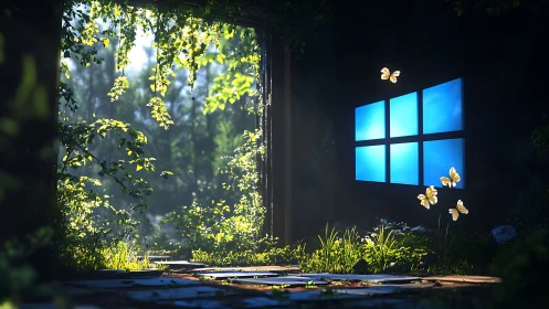 Digital Portal Meets Nature's Garden. Butterflies Dance Between Worlds.