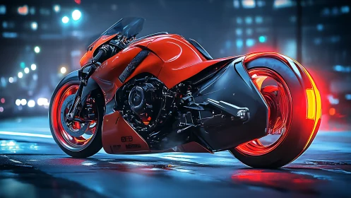 Aerodynamic neon-lit superbike renders with reflective wet asphalt