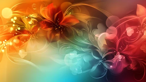 Radiant abstract blossoms swirl through prismatic light.