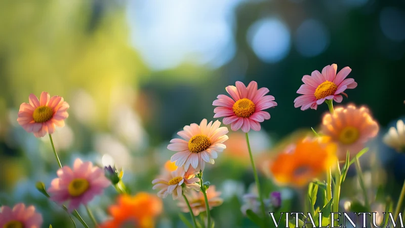 Vibrant daisy garden blooms in sunlit field.