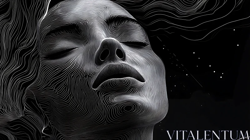 Dreaming in starlit lines, a quiet cosmic portrait.