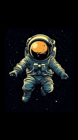 Solitary suited astronaut figure is suspended against star field