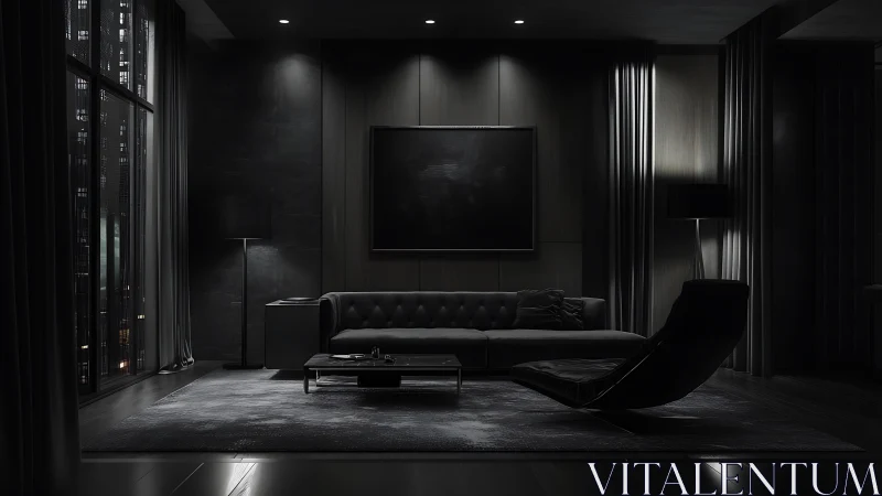 Midnight penthouse salon bathed in noir city hush.
