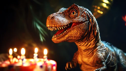 Detailed dinosaur figurine displayed under warm amber candlelight.
