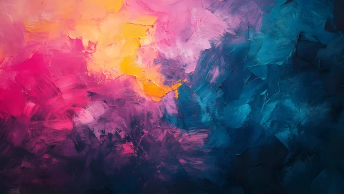 Vibrant Abstract Oil Painting with Bold Brushstrokes and Colorful Hues.