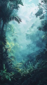 Emerald Sanctuary: Mist-Wrapped Tropical Canopy Cathedral.