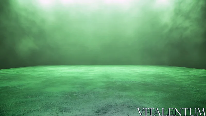 Green volumetric-lit platform with foggy atmospheric background field