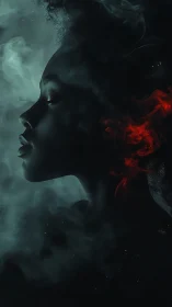 Smoky low‑key profile portrait with teal and red rim lighting