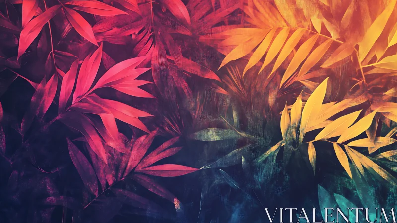 Radiant tropical leaves glow in a dreamy gradient haze