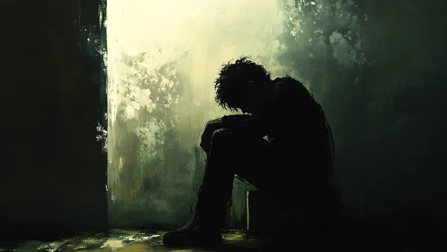 Quiet doorway moment with a lone figure in soft light.