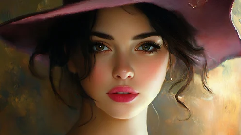 Digital portrait shows young woman in wide-brimmed hat