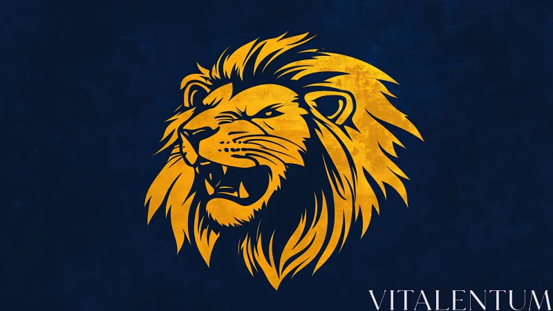 Golden lion emblem growls boldly across midnight blue