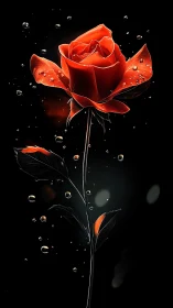 Luminous Red Rose Against Black: Digital Botanical Study.
