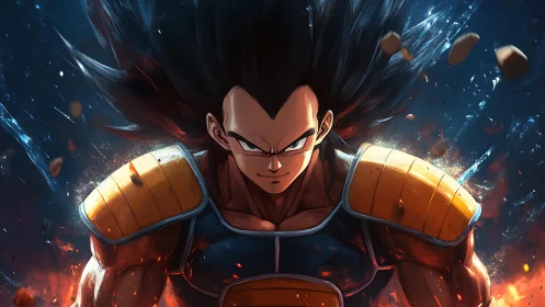 Saiyan warrior in blazing cosmic energy storm portrait.