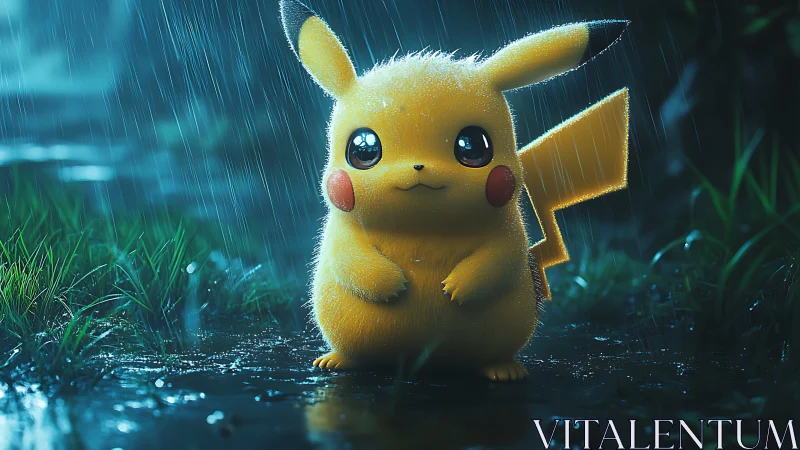 Rain-soaked electric creature under moody cinematic lighting.