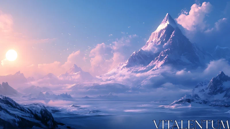 Radiant glacial massif under low-angle solar scattering light.