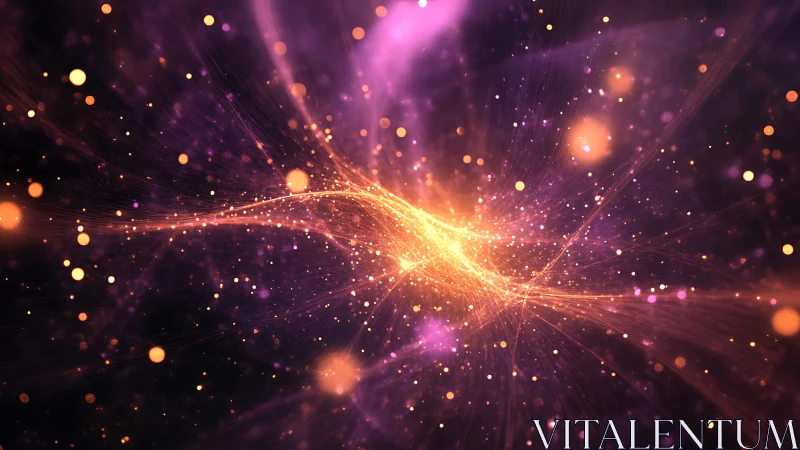 Radiant particle waveforms curve through luminous nebular field