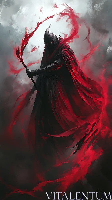 Dark warlock commands swirling red infernal magic.