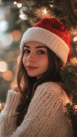 Soft-glow holiday portrait lingers between lights and pine