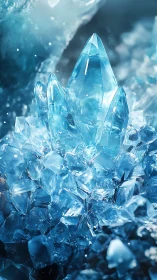 Blue crystalline cluster in abstract frozen environment.