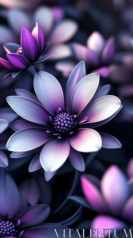 Chromatic macro rendering of luminescent violet petals.