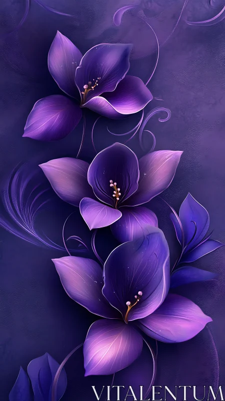 Purple Bloom Cascade: Luminescent Petals Unfold in Twilight.