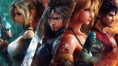 Heroic fantasy quartet in dynamic diagonal character panels.