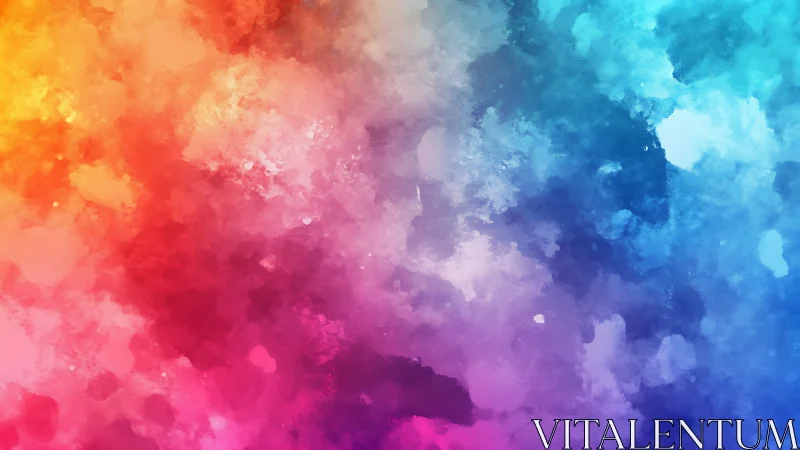 Colorful clouds of watercolor blend in a gentle rainbow wash