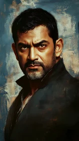 Storm-eyed stranger painted in moody midnight strokes.