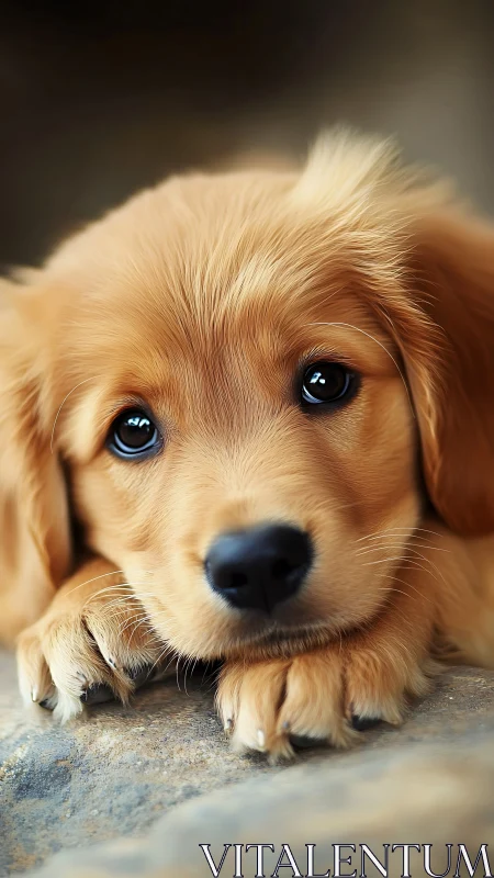 Golden puppy portrait with shallow depth and warm tones.