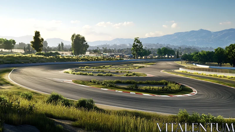 Racetrack shows wide asphalt curves in open rural landscape