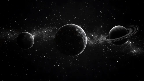 Gentle planets drifting through a quiet starlit galaxy.