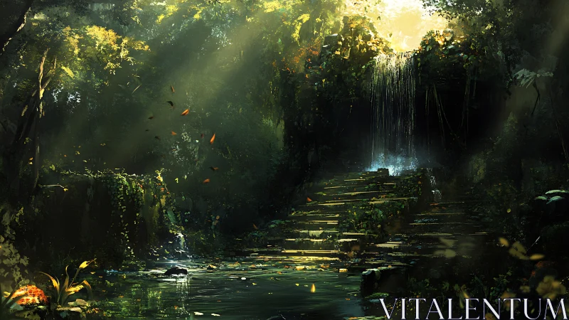 Luminous Cathedral Where Jungle Breathes with Waterfall Dreams