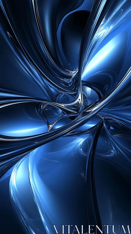 Parametric blue chrome vortex with reflective spline topology.