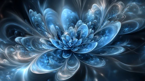 Fractal blue crystal flower radiates luminous ethereal energy